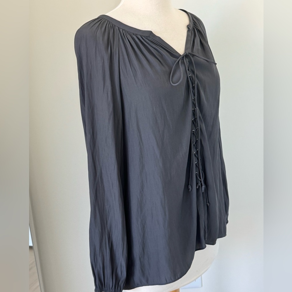 Ramy Brook Women’s Gray Tie Lace up Blouse Size Medium